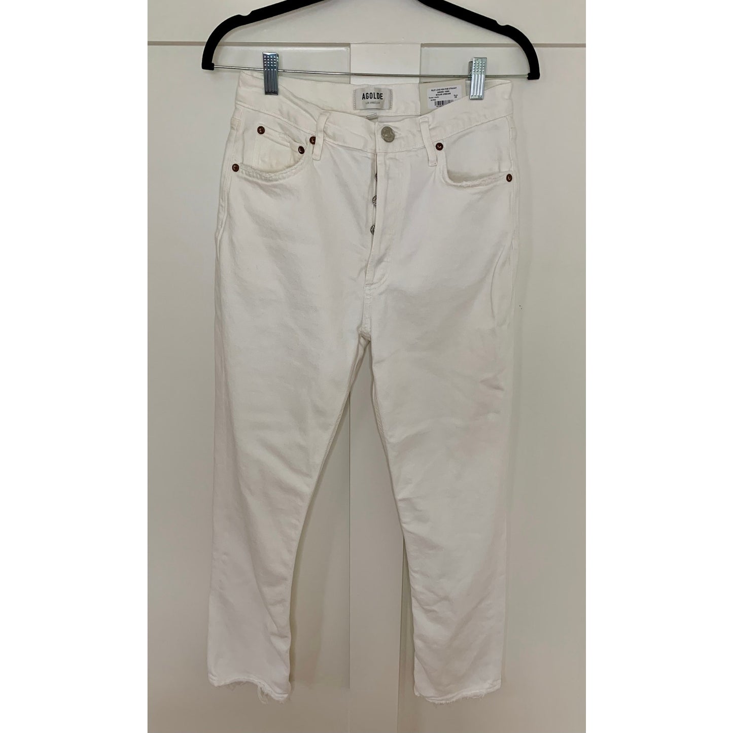Agolde Riley Long High Rise Straight in Sour Cream Size 28 Denim Button Fly