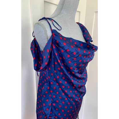 For Love & Lemons Dolores Mini Dress in Blue Size XL Polka Dots Off Shoulder