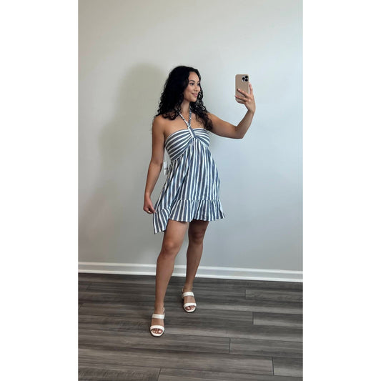 Show Me Your Mumu Johanna Mini Dress in Sea Stripes Size XL Sleeveless Tie Lace