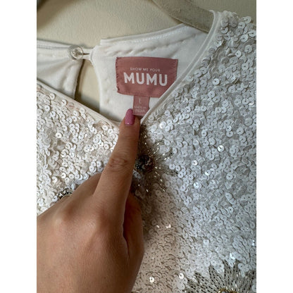 Show Me Your Mumu Sequin Celestial Sun Moon Crop Top White Silver Large Party