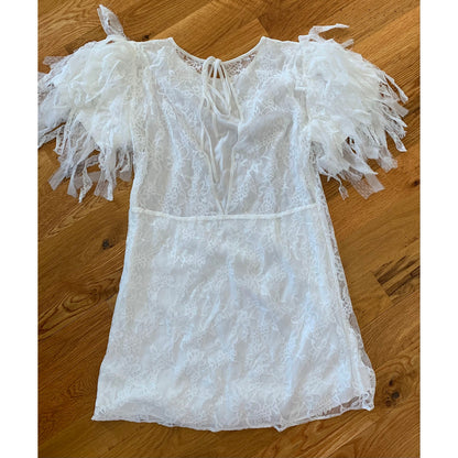 Free People Songbird Mini Lace Dress in White Floral Medium Short Sleeve Lined