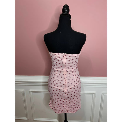 Superdown Fifi Mesh Mini Dress in Pink Hearts Glitter Size Small Zip Back Lined