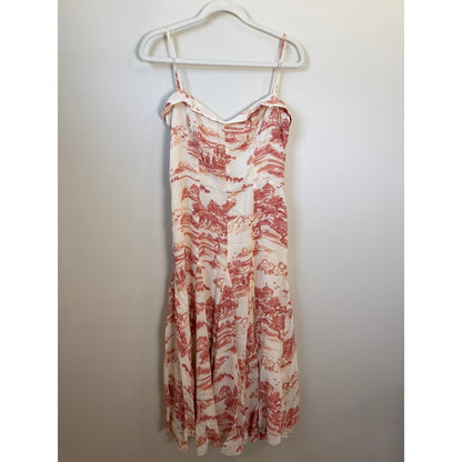 Reformation Fredo Print Sleeveless Midi Dress Red Cream Backless Button Detail