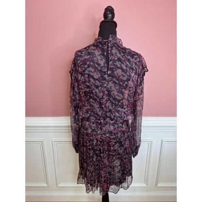 IRO Tinkle Mini Dress Size 18W Sheer Viscose Printed High Neck Long Sleeve