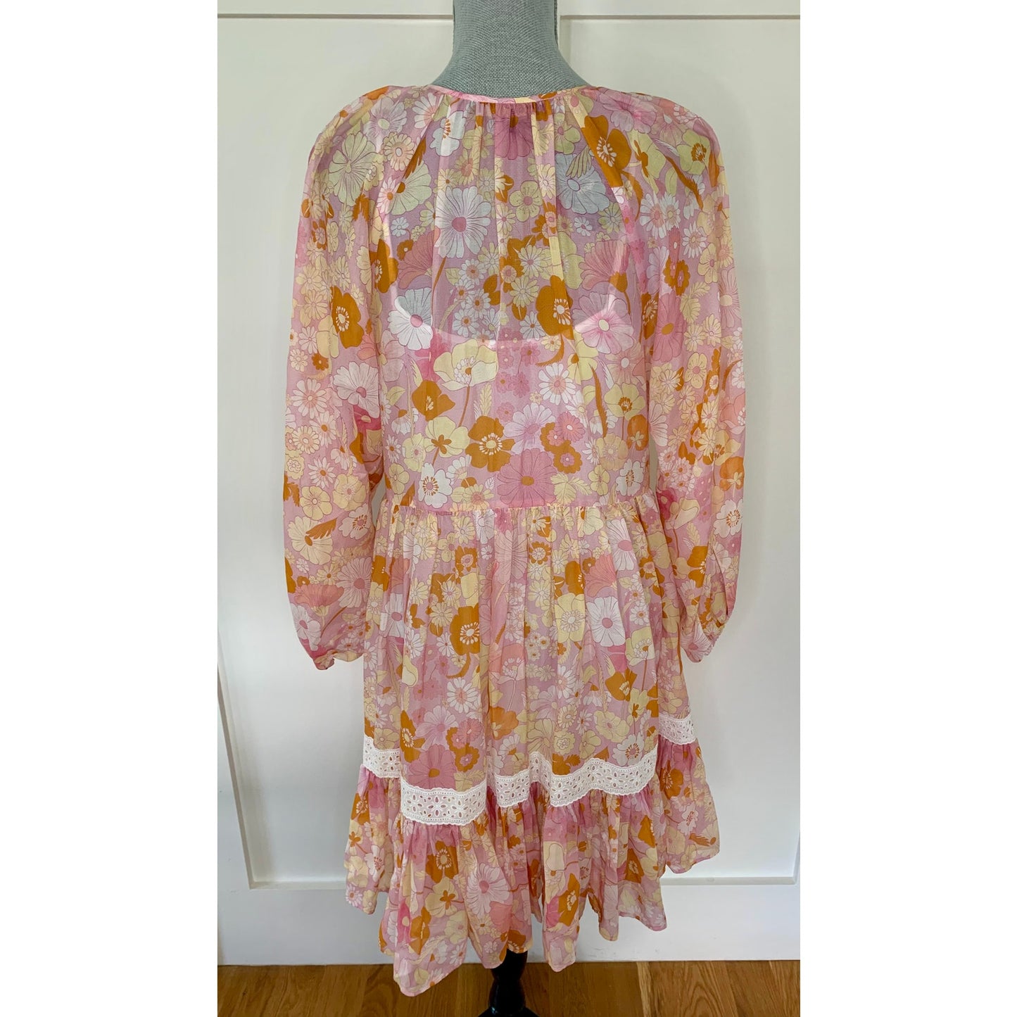 Maje Rolella Flower Power Babydoll Dress with Slip Size 38 Floral Long Sleeve