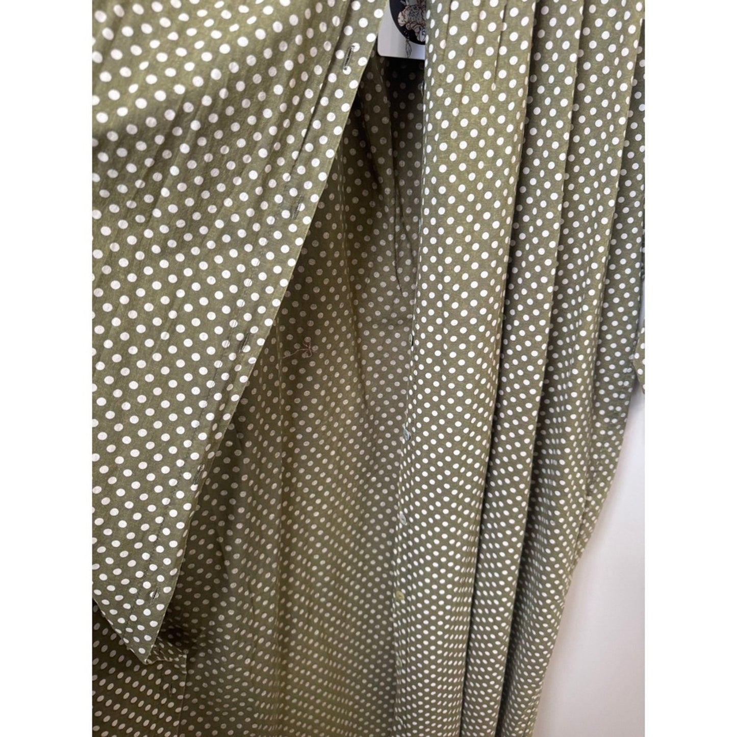 Jaded Gypsy Olive Green Polka Dot Button Down Midi Dress  Boho Lagenlook