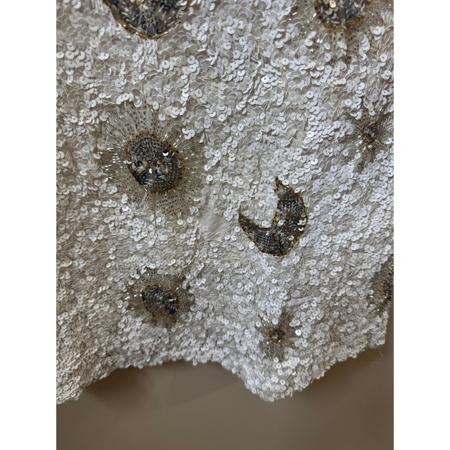 Show Me Your Mumu White Sequin Celestial Sun Moon Maxi Skirt Beaded