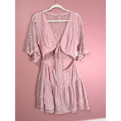 Free People LaLa Lace Mini Dress Blush Pink XS