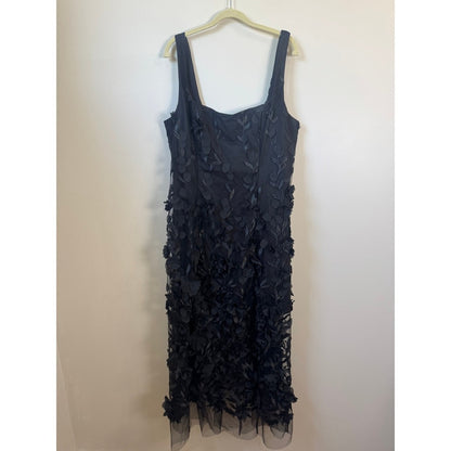 Show Me Your Mumu Black 3D Floral Applique Maxi Dress XXL Square Neck Overlay