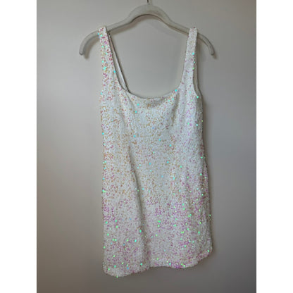 Show Me Your Mumu Womens White Iridescent Sequin Mini Dress Square Neck Small
