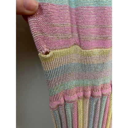 LoveShackFancy Mylene Ribbed Knit Maxi Dress Pastel Sunrise Metallic  Size LG