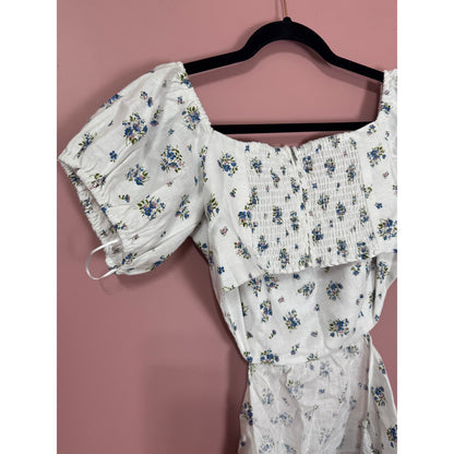 NEW NWT Reformation Emilia White Floral Mini Linen Cut Out Dress Size 10