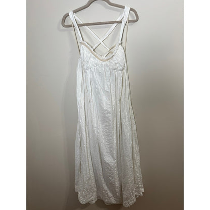 Free People White Textured Midi Dress Bohemian Open Back Tie Straps Womens Large