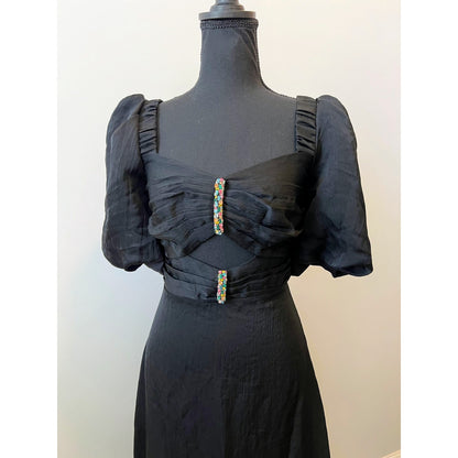 Sandro Paris Falbala Rhinestone Embellished Cutout Midi Dress Sz 42 Short Sleeve