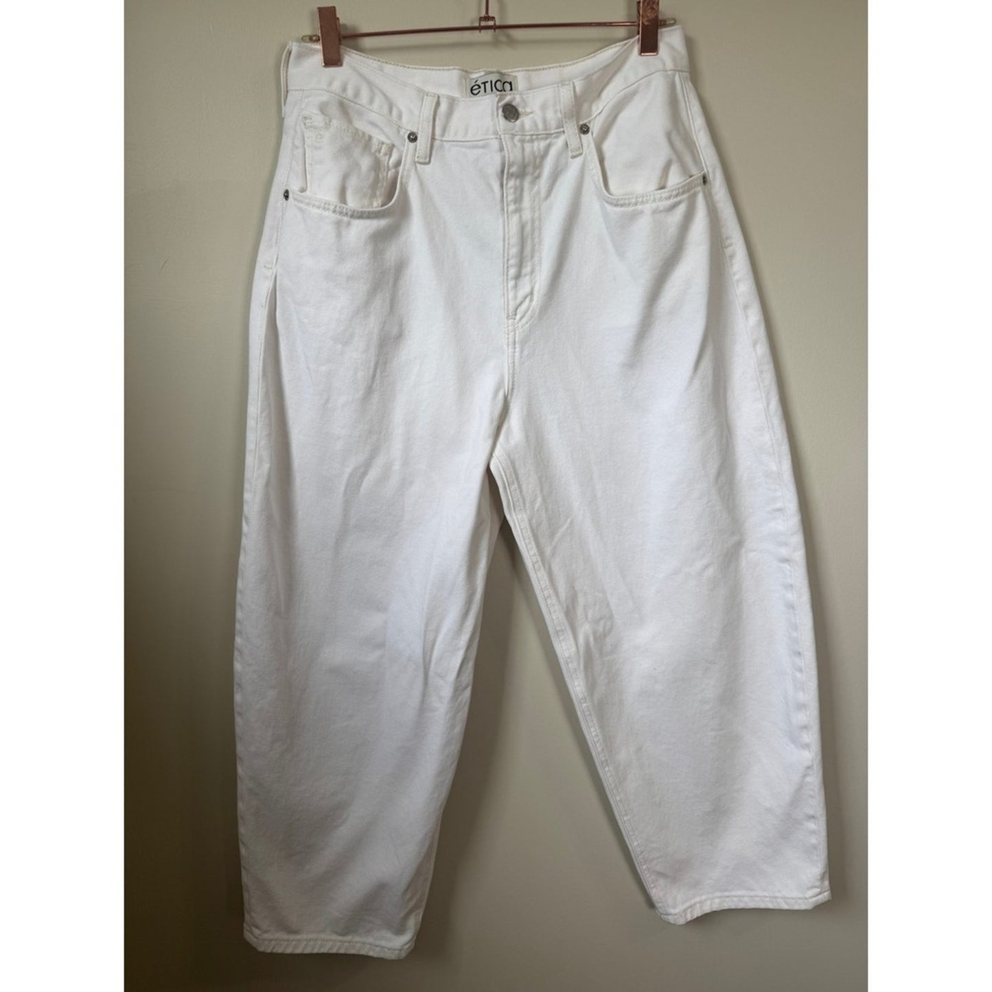Etica Iris High Rise Barrel Leg Jeans Off White Cotton Denim Size 30