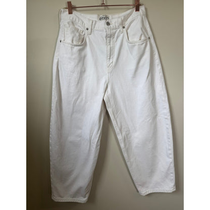 Etica Iris High Rise Barrel Leg Jeans Off White Cotton Denim Size 30