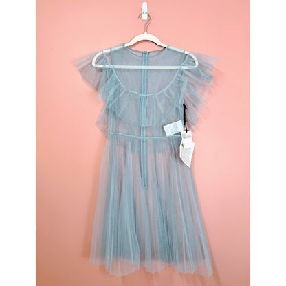 RED Valentino Tulle Ruffle Overlay Mini Dress in Blue Size 40/Small