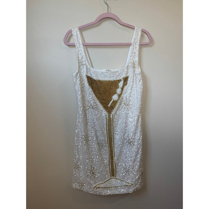 Show Me Your Mumu Martini Mini Dress White Sequin Beaded Cocktail Party Large