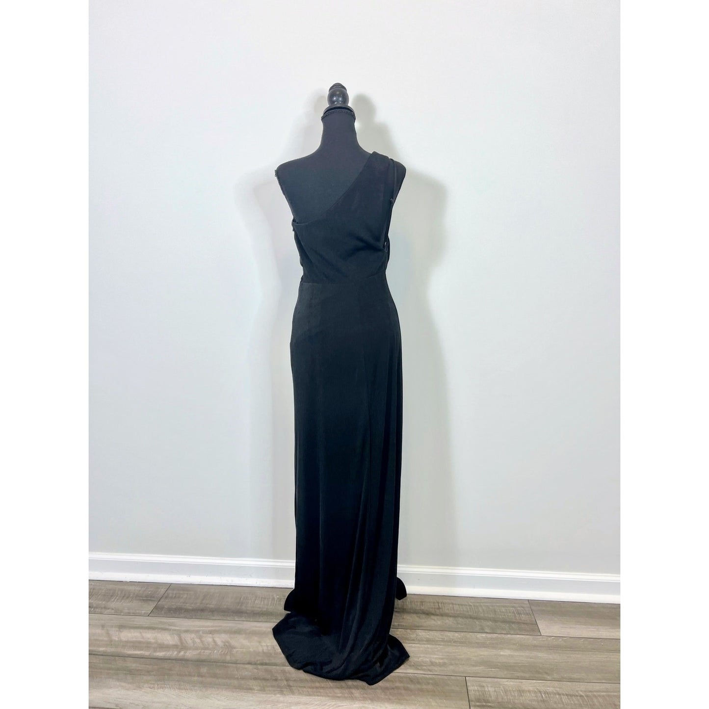 Katie May A Cut Above Gown Maxi Dress Black Medium One Shoulder Stretch Lined