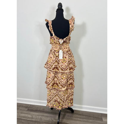 Cleobella Stella Ankle Dress in Multi Geo Print Medium Floral Layered Cotton‎
