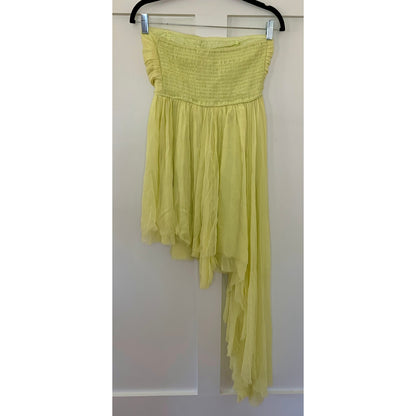 Free People Osiris Mini Dress in Key Lime Pie Large Chiffon Asymmetric Ruched