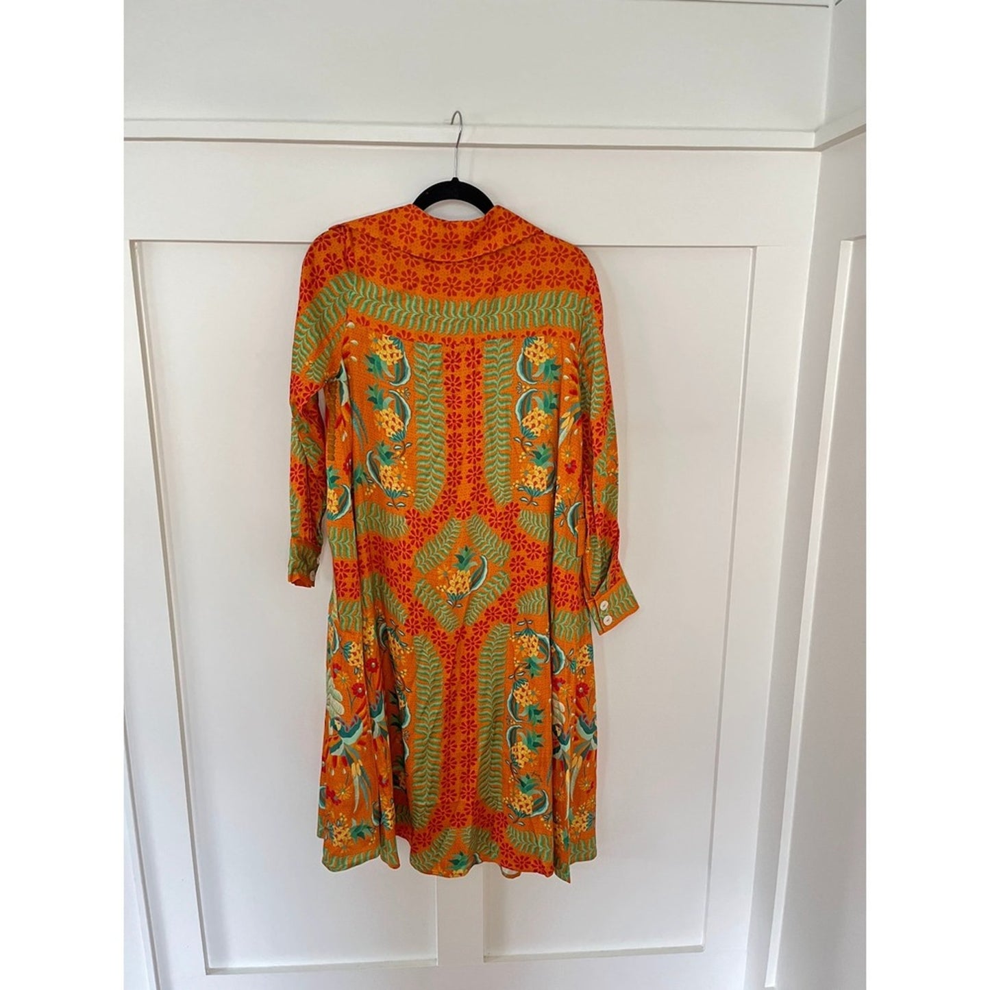Farm Rio Multicolor Tropical Bird Print Button Front Shirt Dress Midi Belted