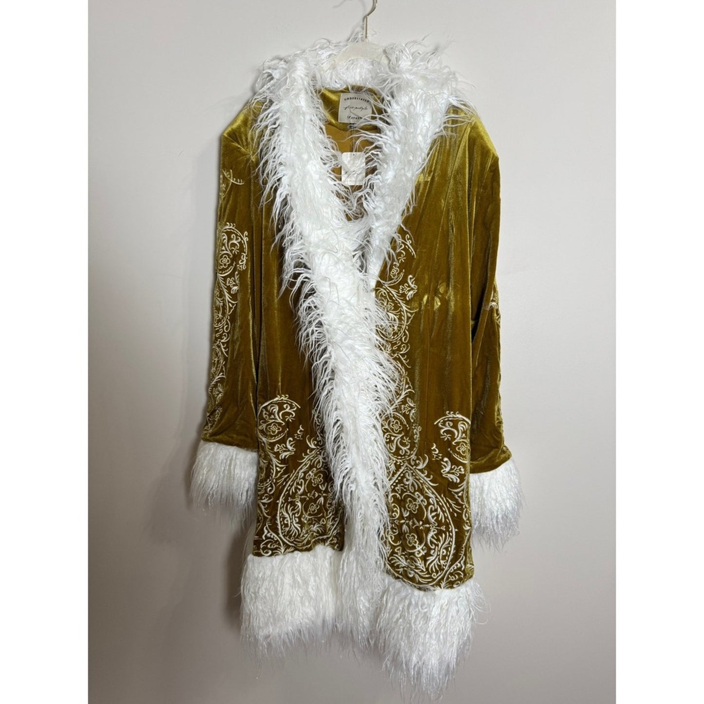Understated Leather x Free People Moon Glow Faux Fur Duster Coat Gold XL