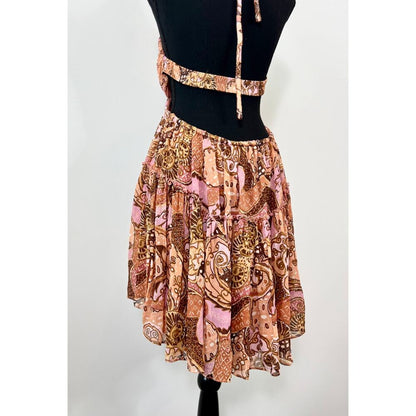 A.L.C. Halter Cut Out Mini Dress in Multicolor Large‎ Printed Sleeveless Ruched