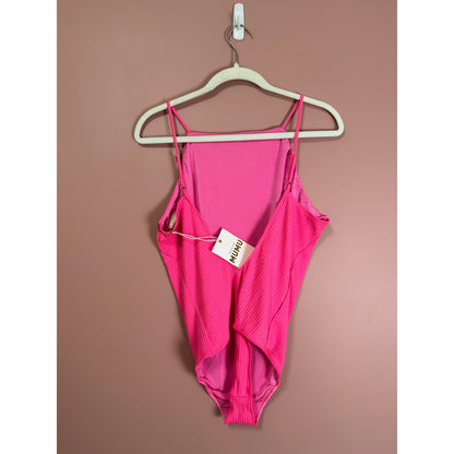 Show Me Your Mumu Portia Ribbed Bodysuit in Hot Pink Size XL