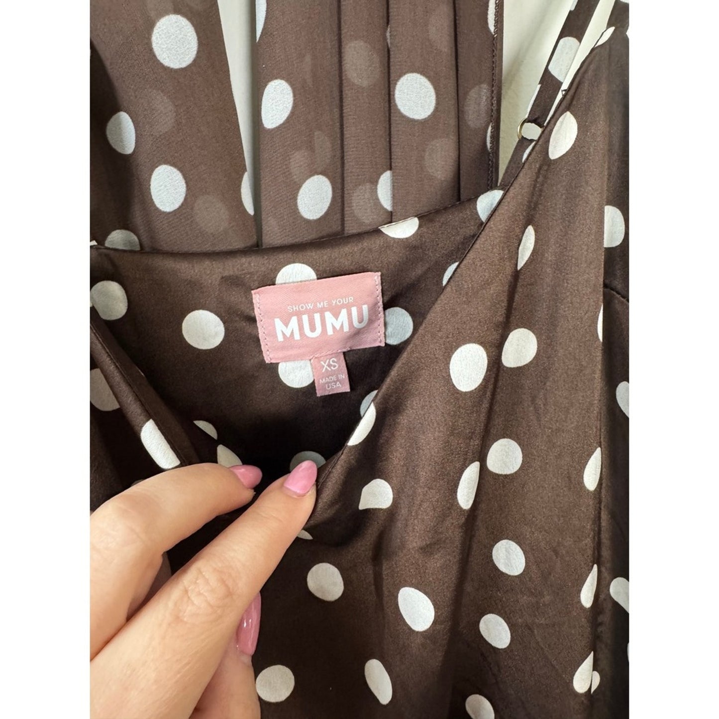 Show Me Your Mumu Brown Polka Dot Maxi Dress with Scarf XS Drop Waist Tiered