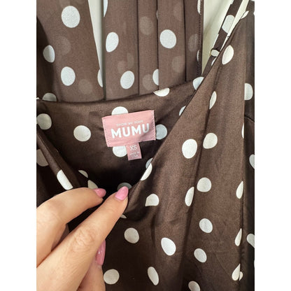 Show Me Your Mumu Brown Polka Dot Maxi Dress with Scarf XS Drop Waist Tiered