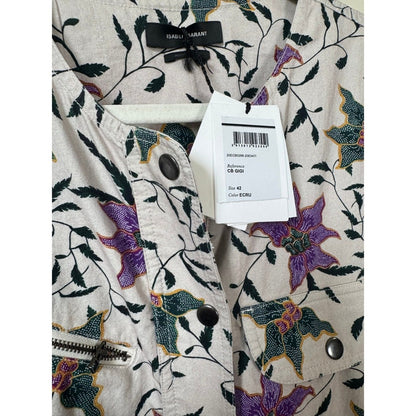 Isabel Marant Etoile Floral Bird Embroidered Utility Jumpsuit Ivory Purple