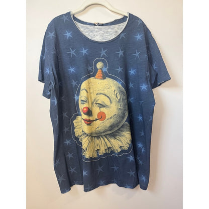 Jaded Gypsy Women Blue Star Clown Graphic Oversized T-Shirt Scoop Neck