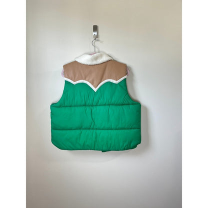 MOTHER The Ol West Puffer Vest Bright Green Tan Sherpa Collar XL