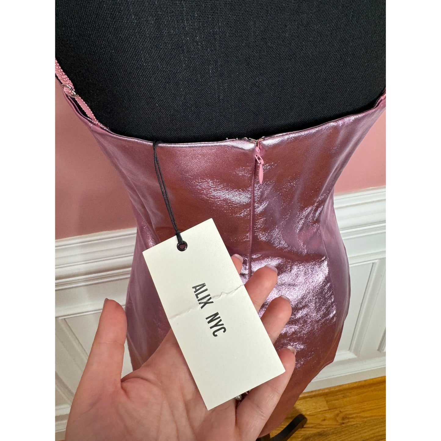 Alix NYC Cruz Mini Dress in Pink Size 8 Sleeveless Faux Leather Spandex Party