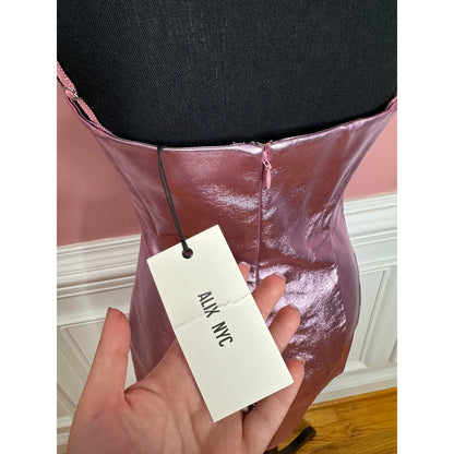 Alix NYC Cruz Mini Dress in Pink Size 8 Sleeveless Faux Leather Spandex Party