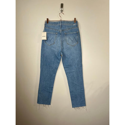 MOTHER Jeans Women's 29 High Waisted Button Fly Frayed Hem Straight Leg Denim