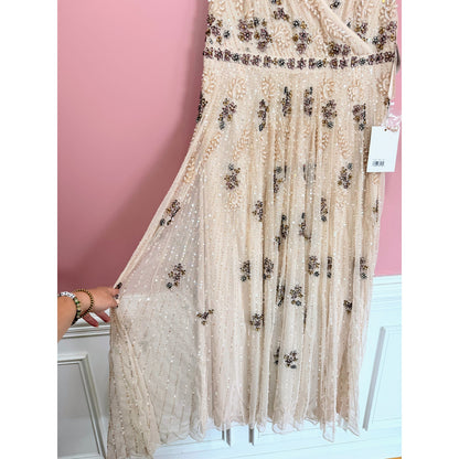 NEW NWT Mac Duggal Cap Sleeve Embellished Dress in Blush STYLE 93575 BLUSH SIZE 18