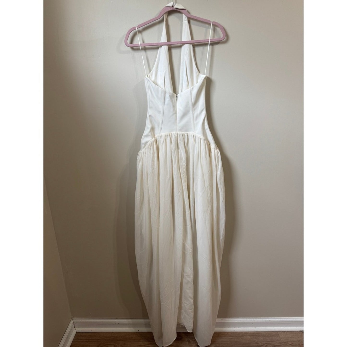 Heiress Beverly Hills White Corset Halter Maxi Dress Grecian Draped Gown