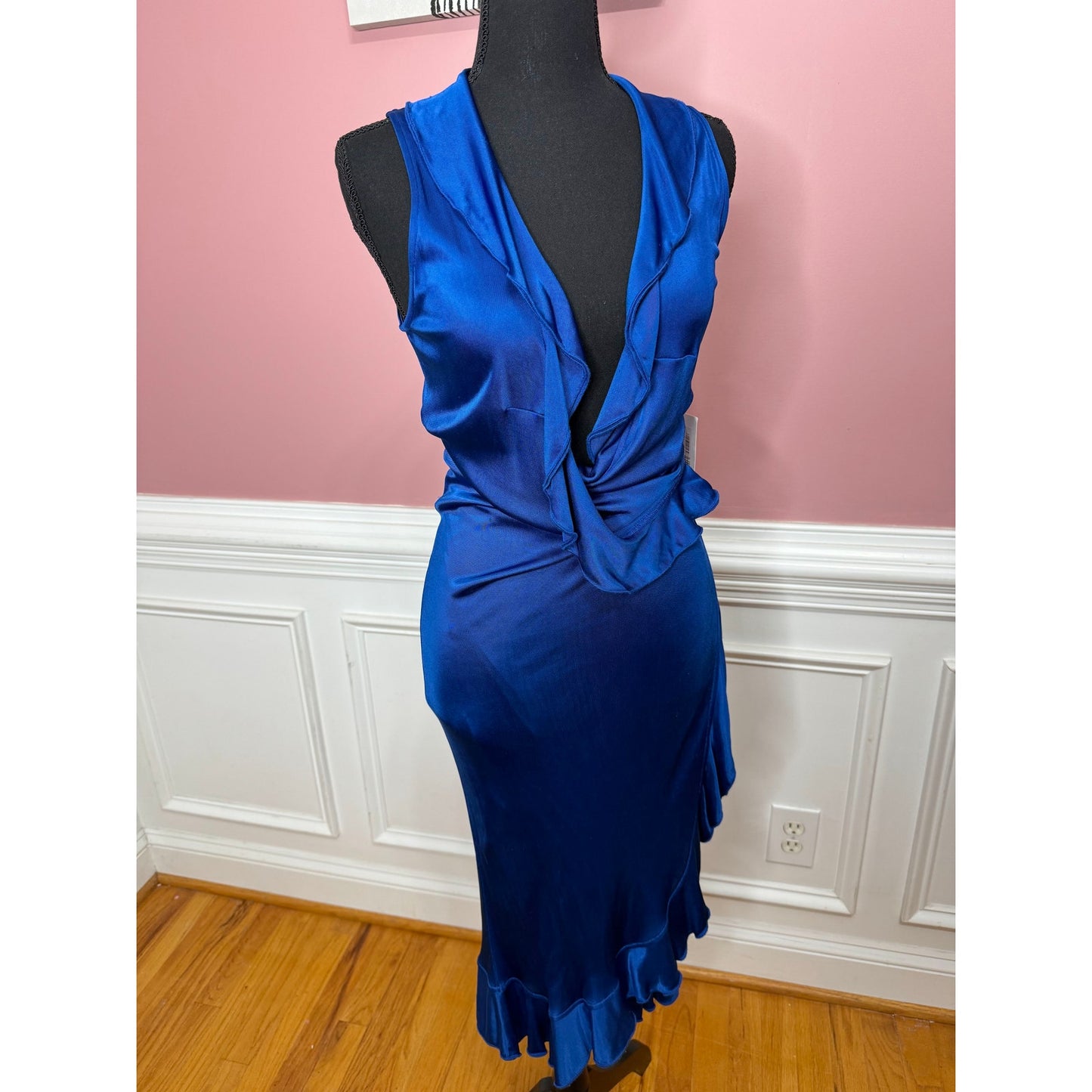 Missoni Viscose Wrap Dress in Royal Blue US Size 8 Cowl Neck Ruffle Asymmetric