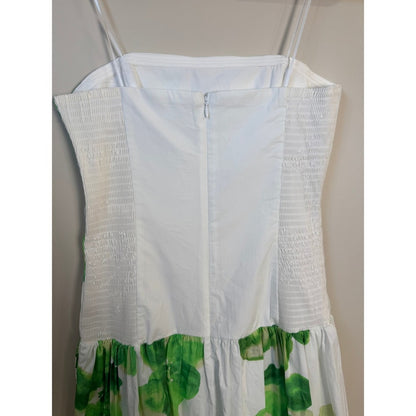 Amanda Uprichard Floral Print Bubble Hem Midi Dress Strapless Green White M