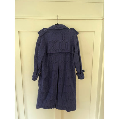 FARM Rio Navy Blue Cotton Eyelet Lace Trench Coat XS