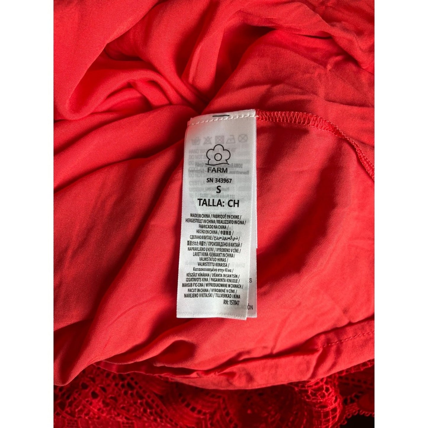 Farm Rio Maxi Dress Red Lace V Neck Long Sleeve Tie Waist Tiered Ruffle Size S