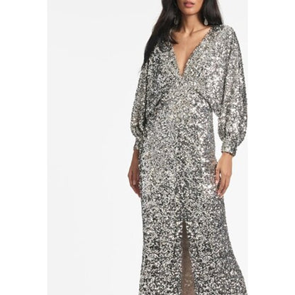 Sachin & Babi Sequin Gabby Silver Gown Size 2