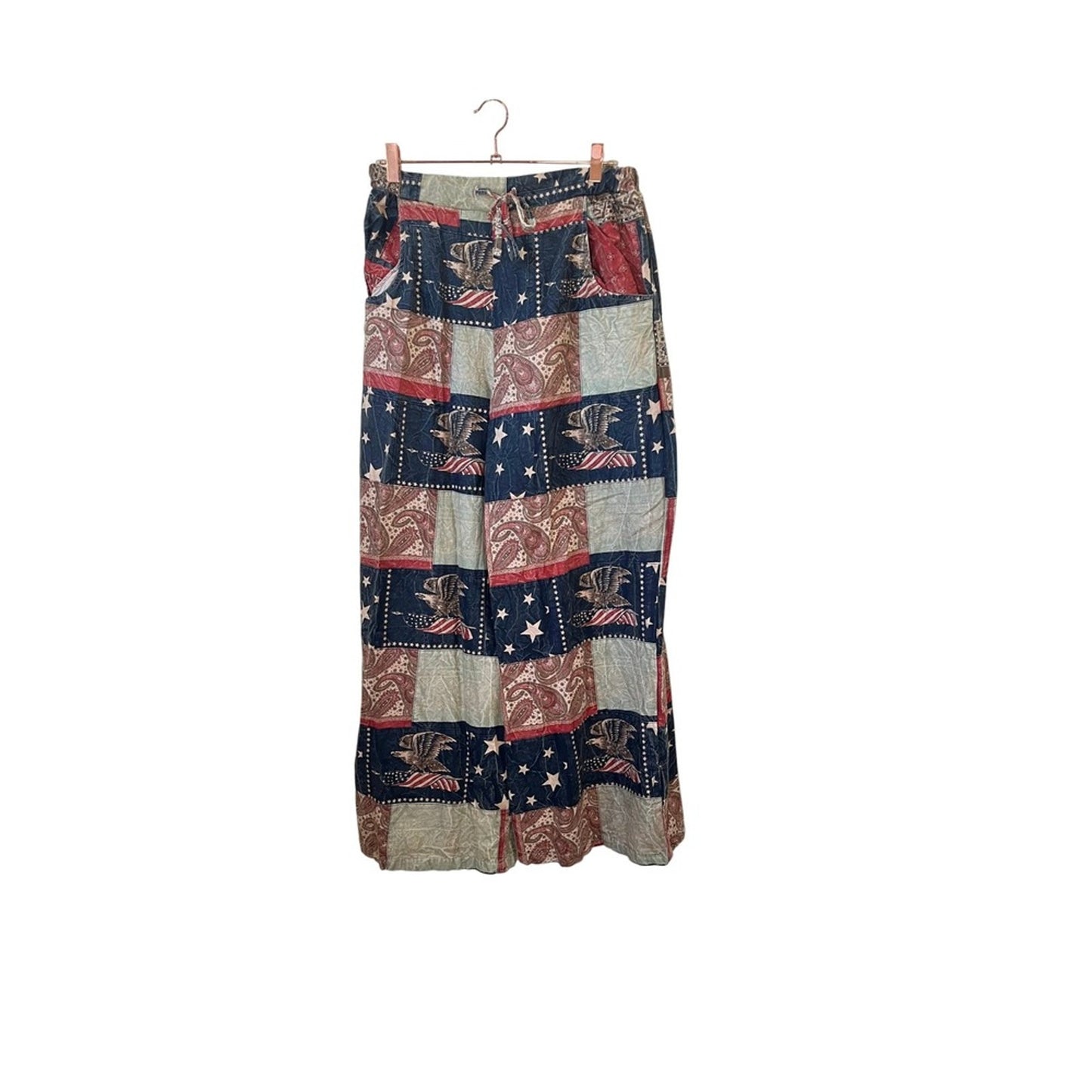 Jaded Gypsy Stars and Stripes Forever Patchwork Wide Leg Palazzo Pants LXL
