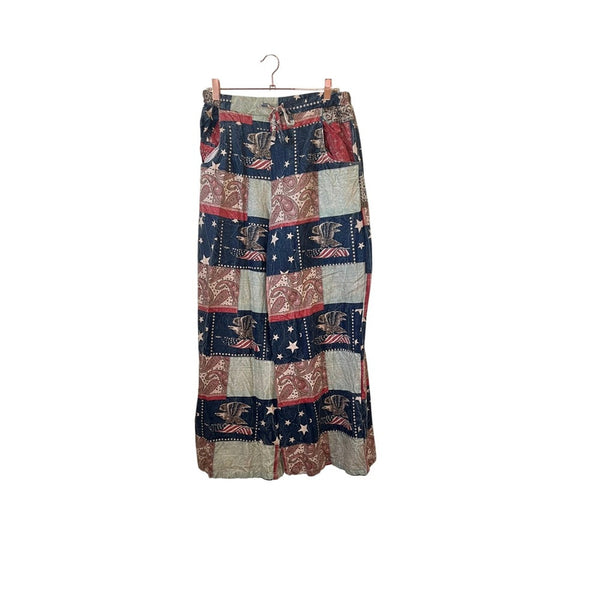 Jaded Gypsy Stars and Stripes Forever Patchwork Wide Leg Palazzo Pants LXL