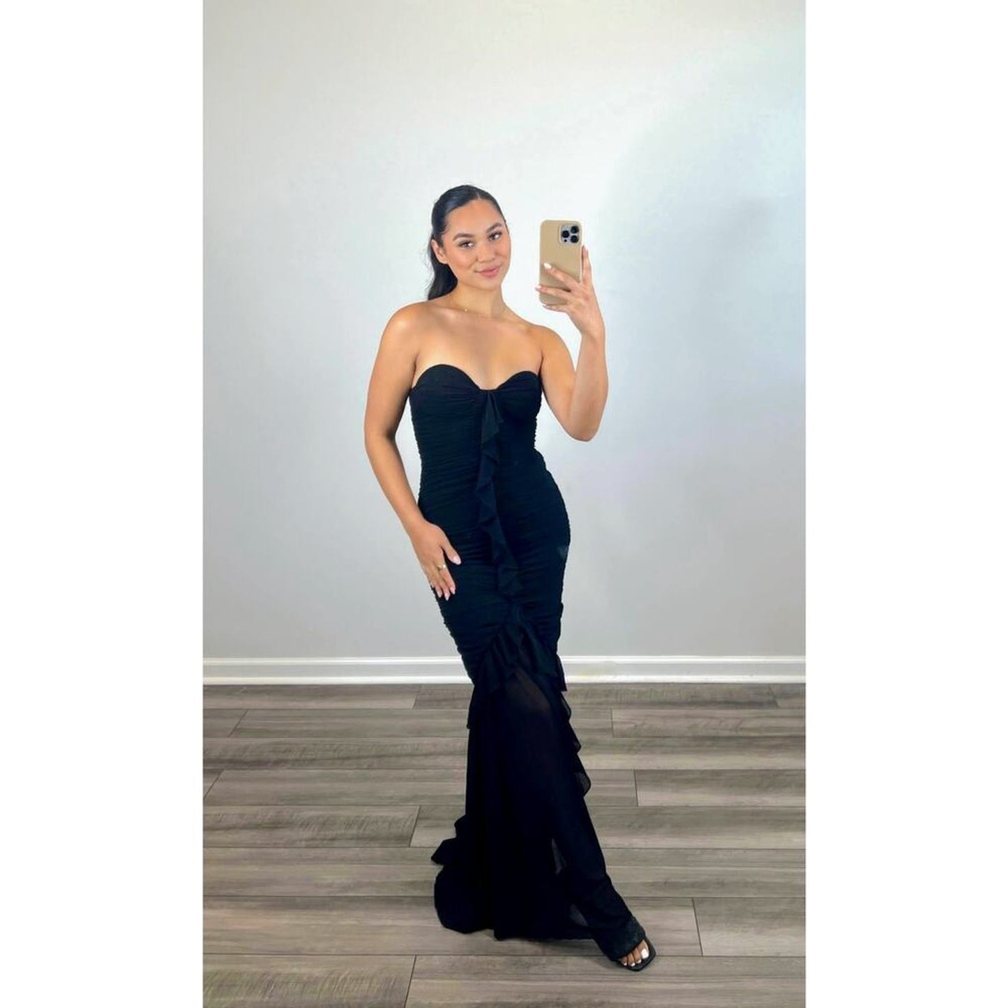 Majorelle Giules Gown in‎ Black Small Maxi Length Strapless Lined Ruffle Party