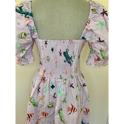 Hill House The Ophelia Midi Dress in Sea Creatures Medium Short Sleeve V-Neck