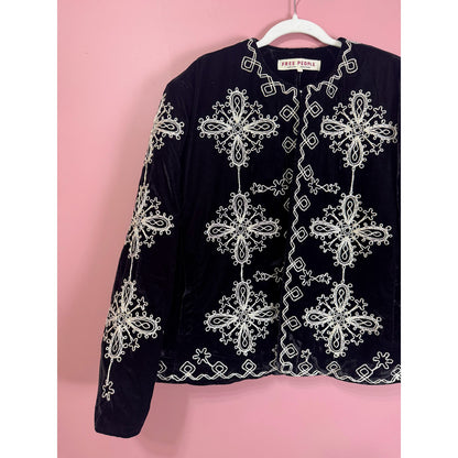 Free People Mia Embroidered Jacket Black Velvet Size Large