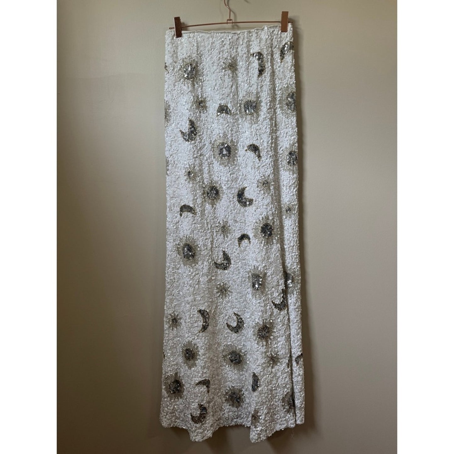 Show Me Your Mumu White Sequin Celestial Sun Moon Maxi Skirt Beaded